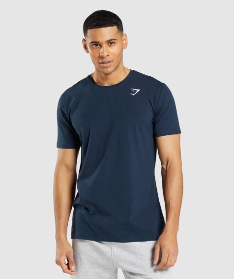 Men's Gymshark Essential T-Shirts Navy | NZ 6KMNPU